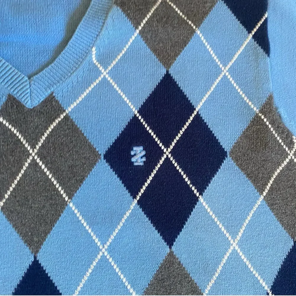 Vintage 90s Y2K Izod Diamond V-Neck Blue Sweater Size XL 100% Cotton Preppy
